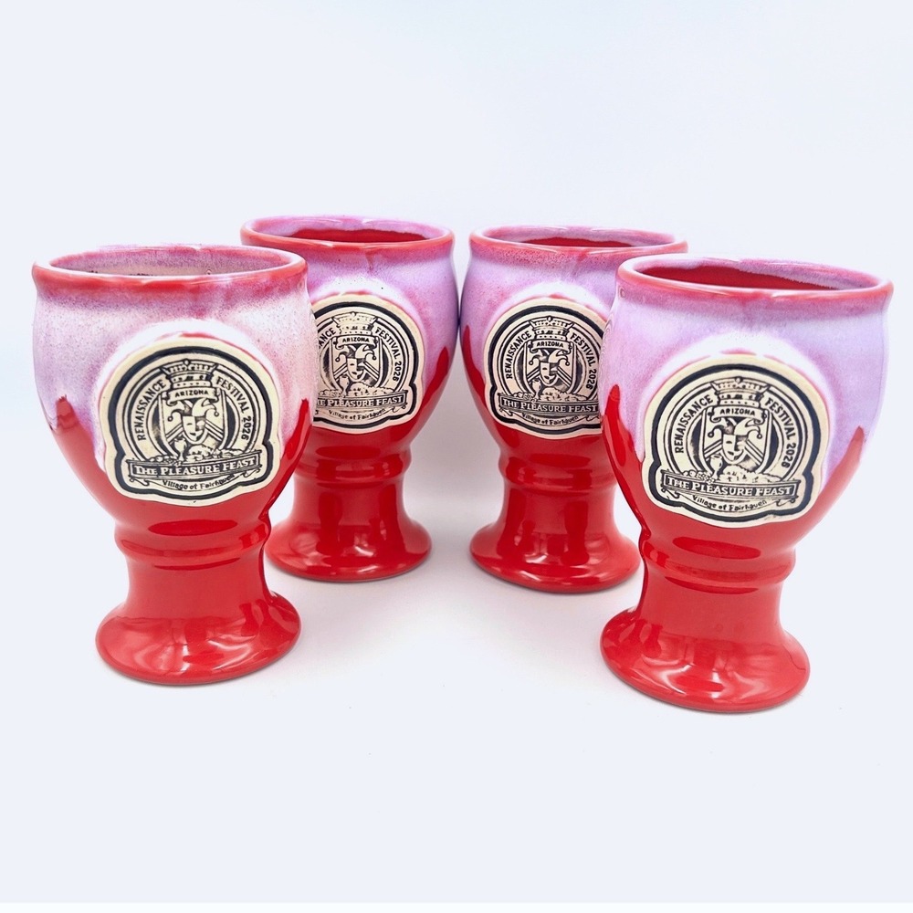 Arizona Renaissance Festival Goblets Medieval Cup Red Ceramic Drinkware Set of 4